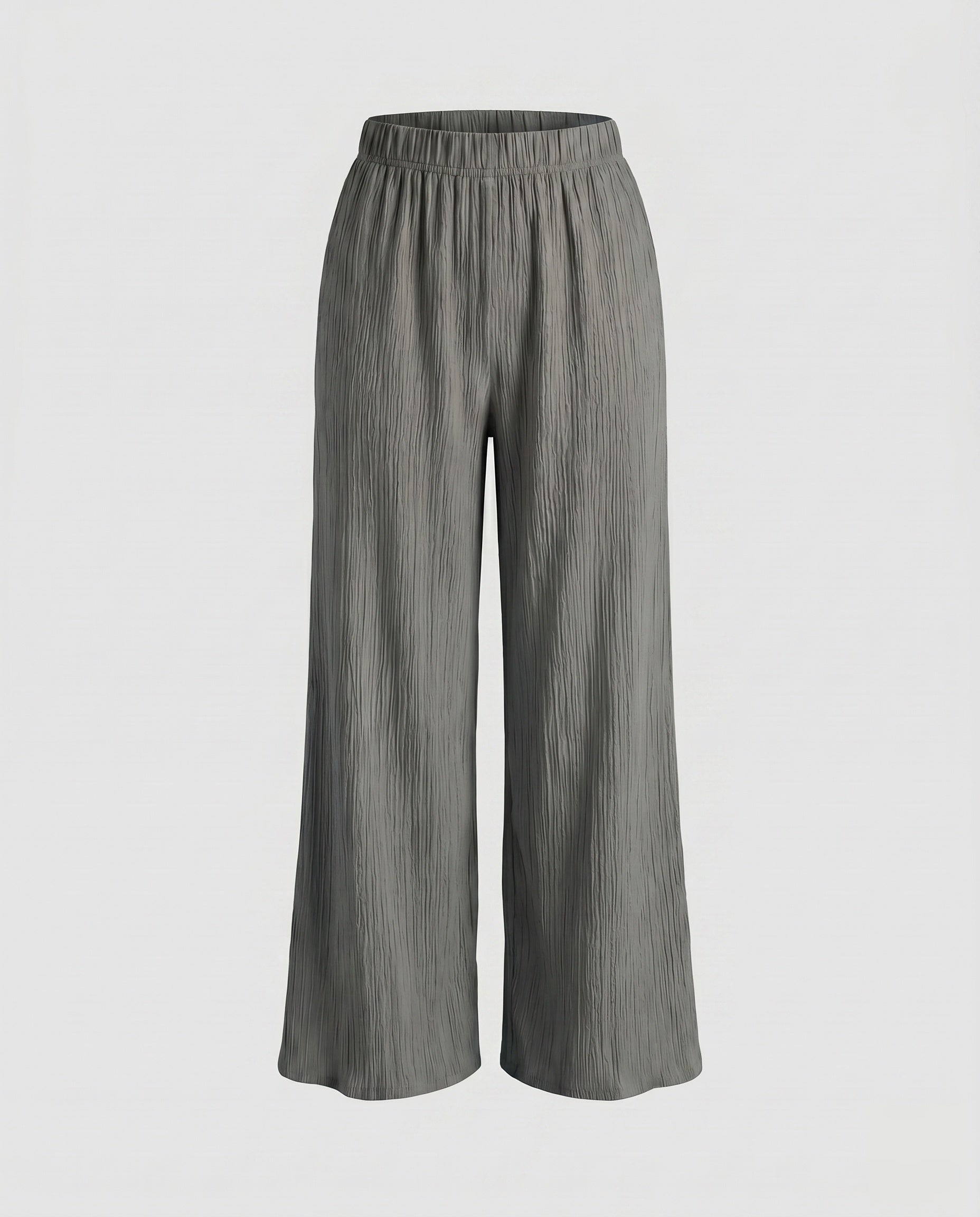 Women's Wide Pleated Trousers with Elastic Waistband, Striped Design