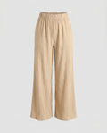 Women's Wide Pleated Trousers with Elastic Waistband, Striped Design