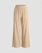 Women's Wide Pleated Trousers with Elastic Waistband, Striped Design
