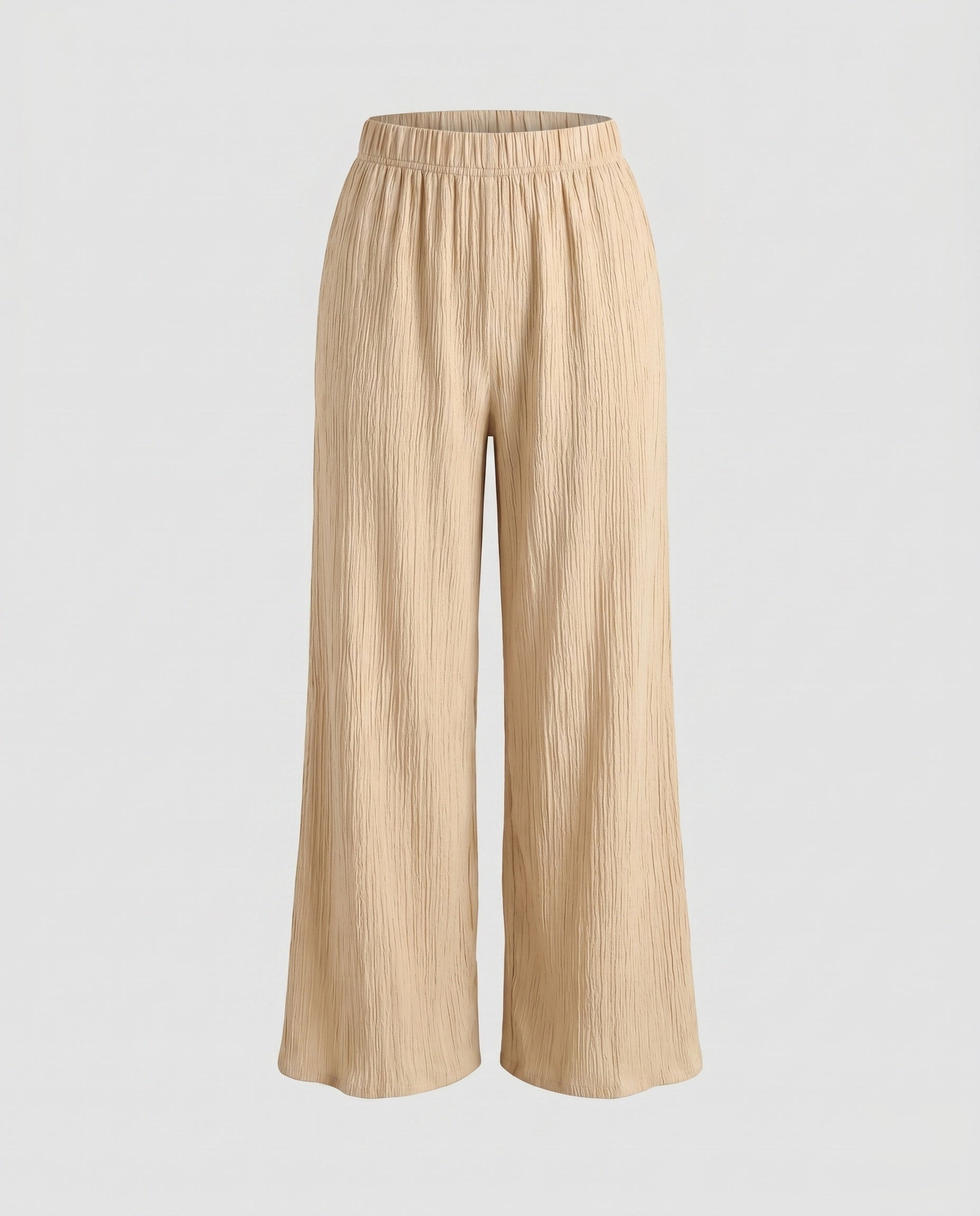 Women's Wide Pleated Trousers with Elastic Waistband, Striped Design