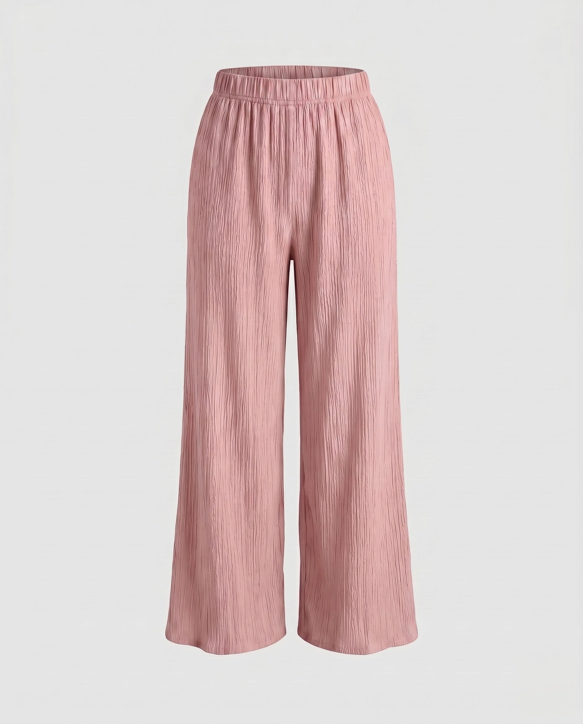 Women's Wide Pleated Trousers with Elastic Waistband, Striped Design