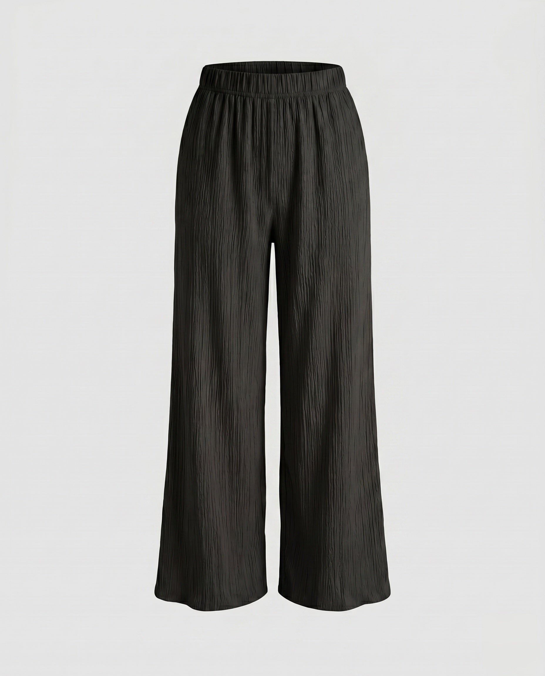Women's Wide Pleated Trousers with Elastic Waistband, Striped Design