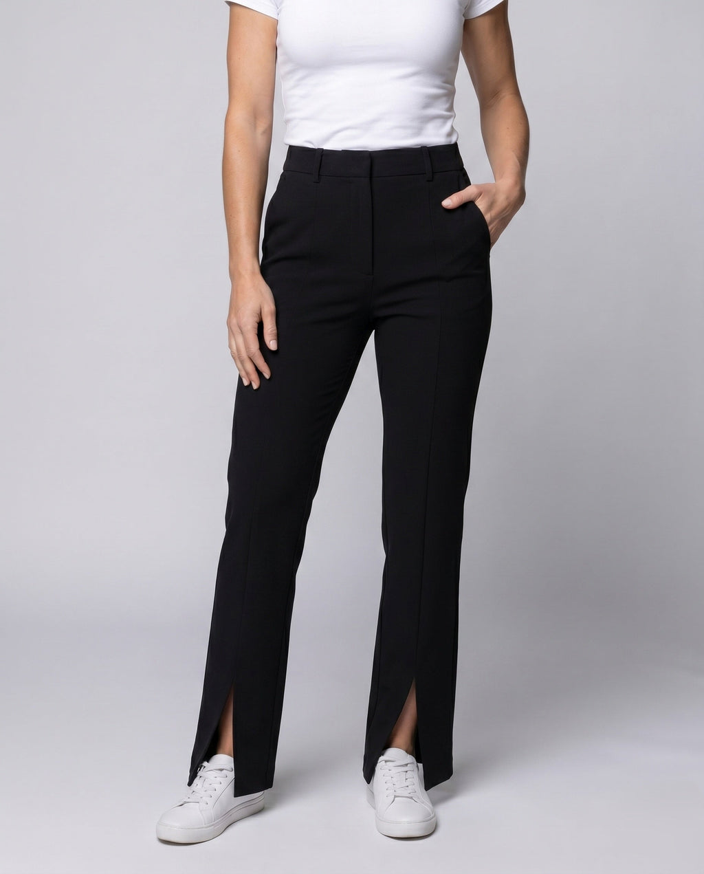 Women's Elegant Culotte Pants with Side Slits - Lower Body View