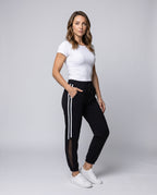 Women's Sporty Leisure Pants with Mesh Panels - Front View