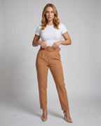 Women's Elegant High-Waisted Pants with Wide Waistband - Front View
