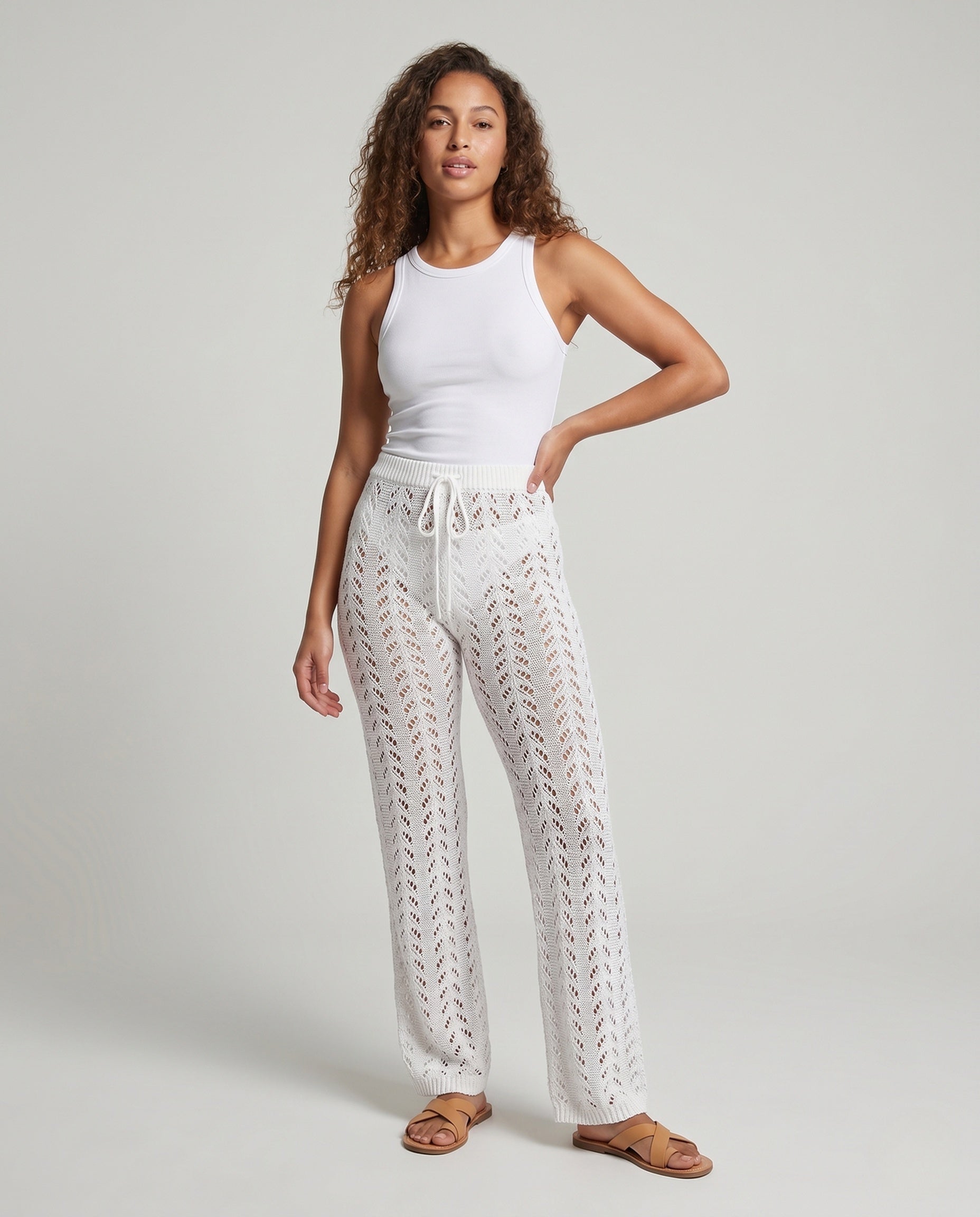 Women's Airy Knitted Pants - Front View