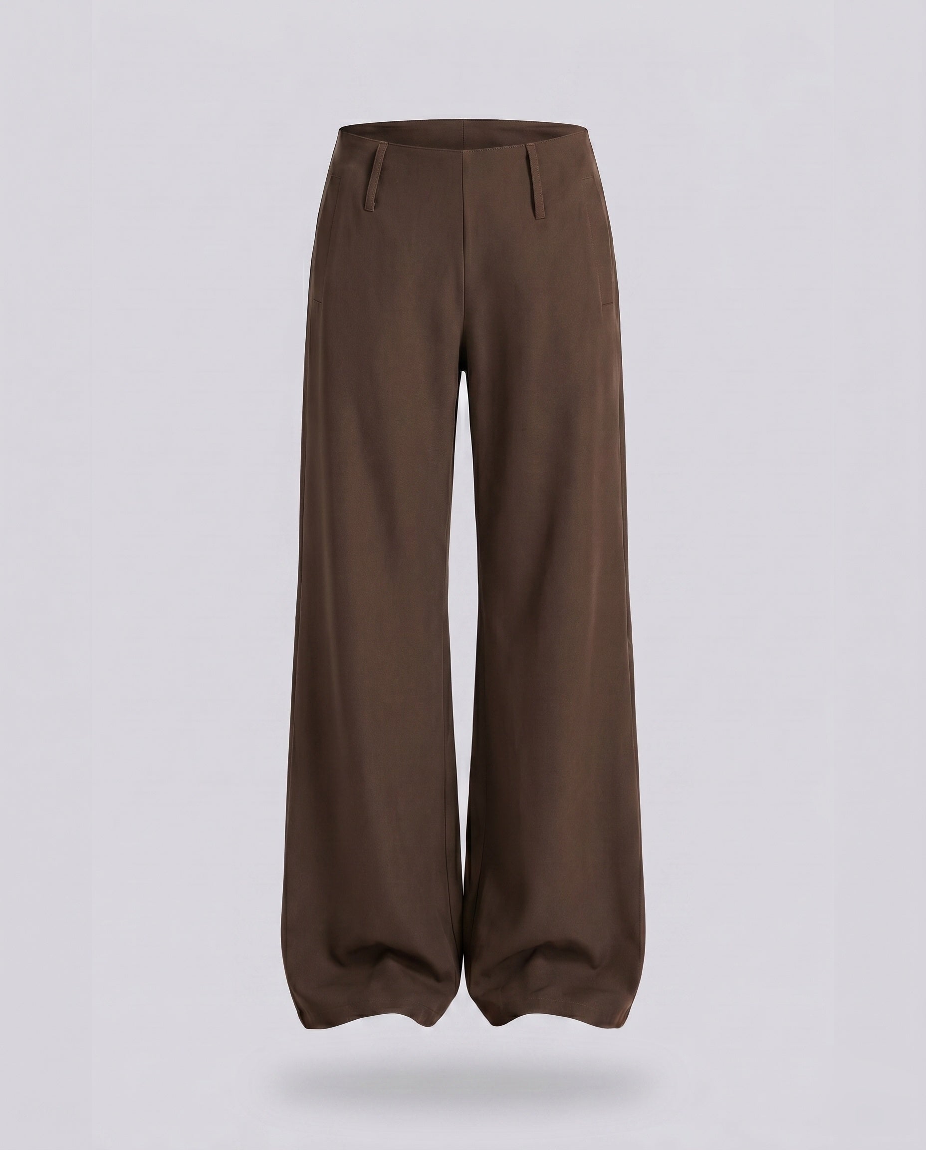 Women's Elegant Palazzo Pants with Curved Waistband, Belt Loops