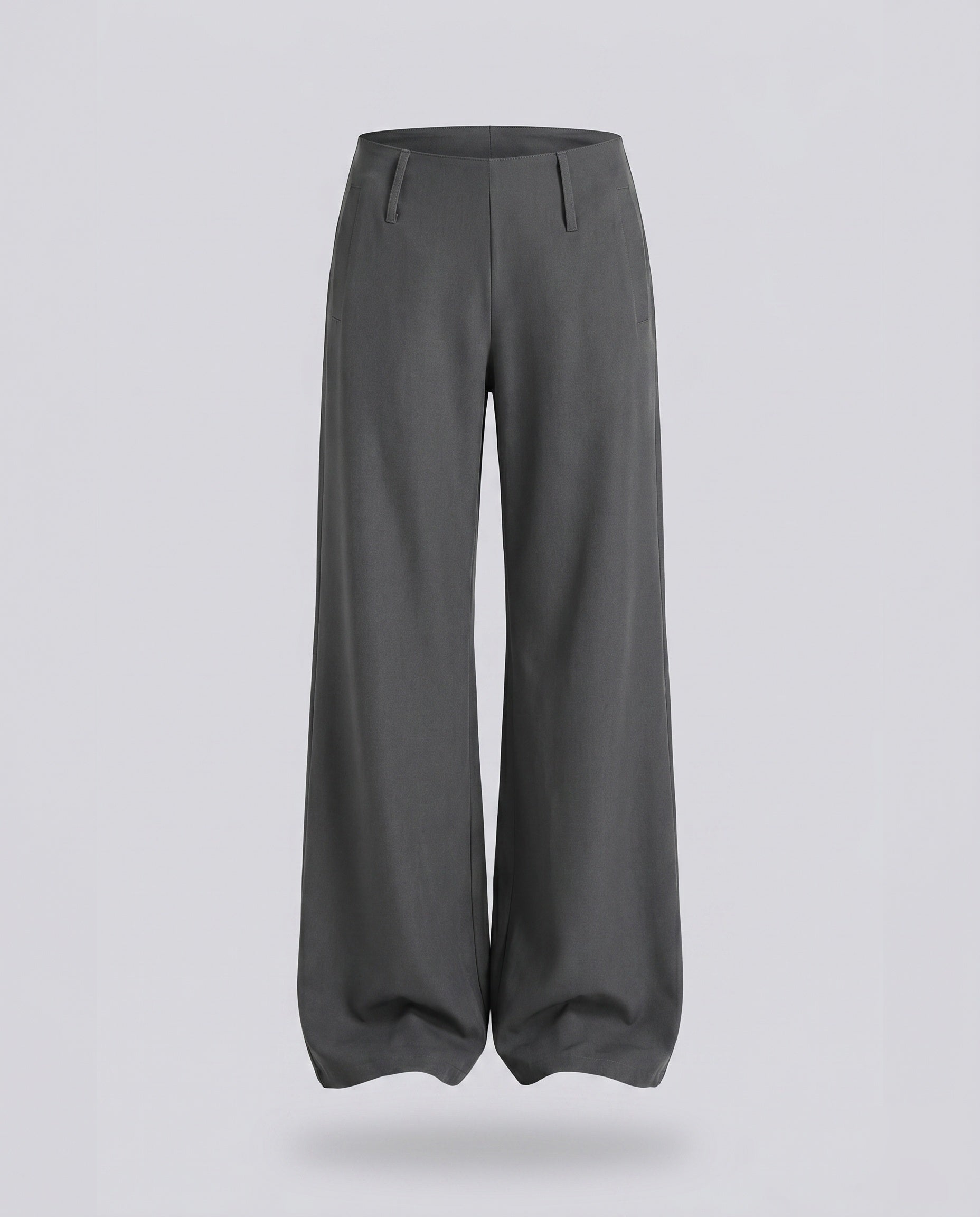 Women's Elegant Palazzo Pants with Curved Waistband, Belt Loops