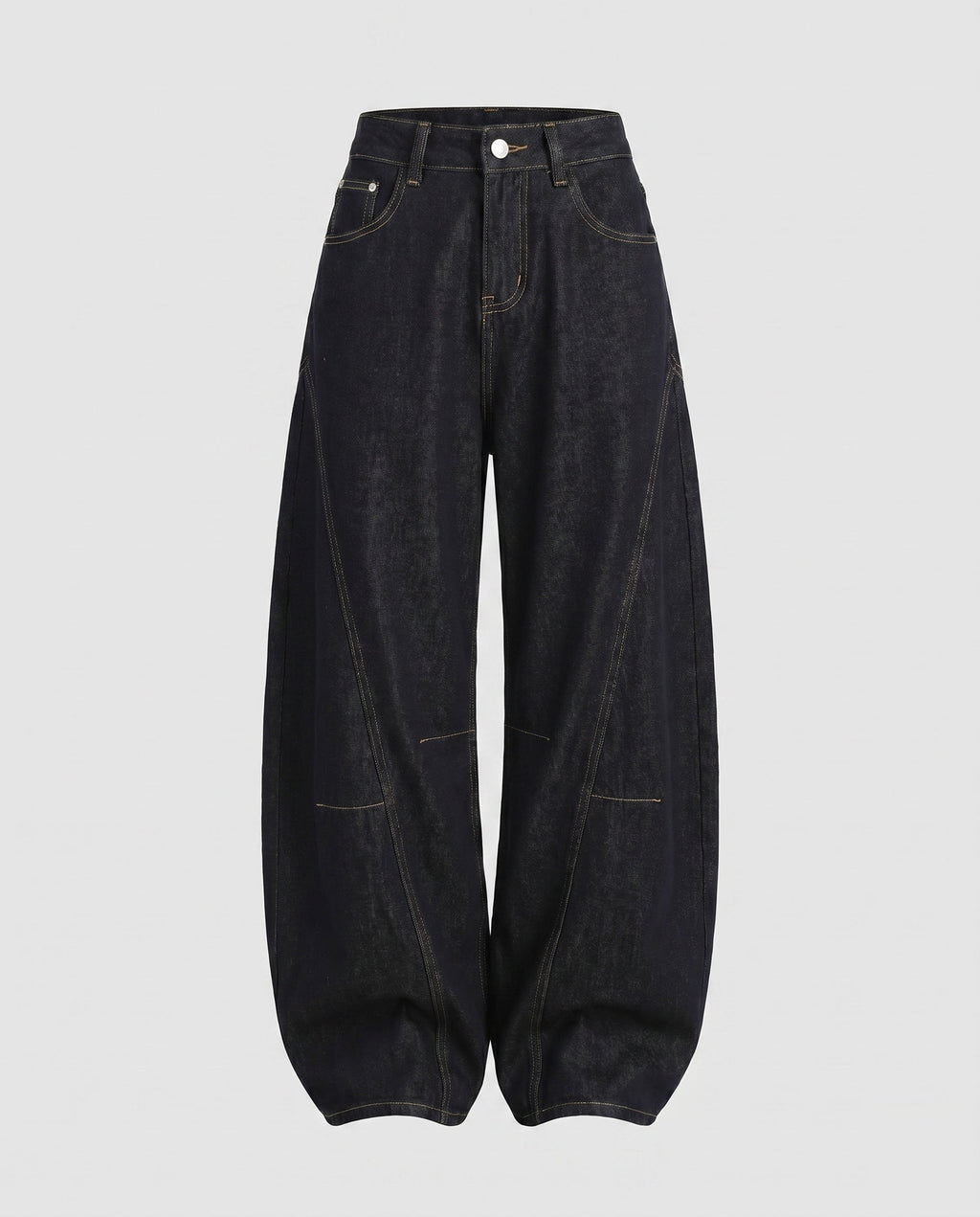 Women's High-Cut Extra Wide Jeans Pants with Striking Decorative Seams