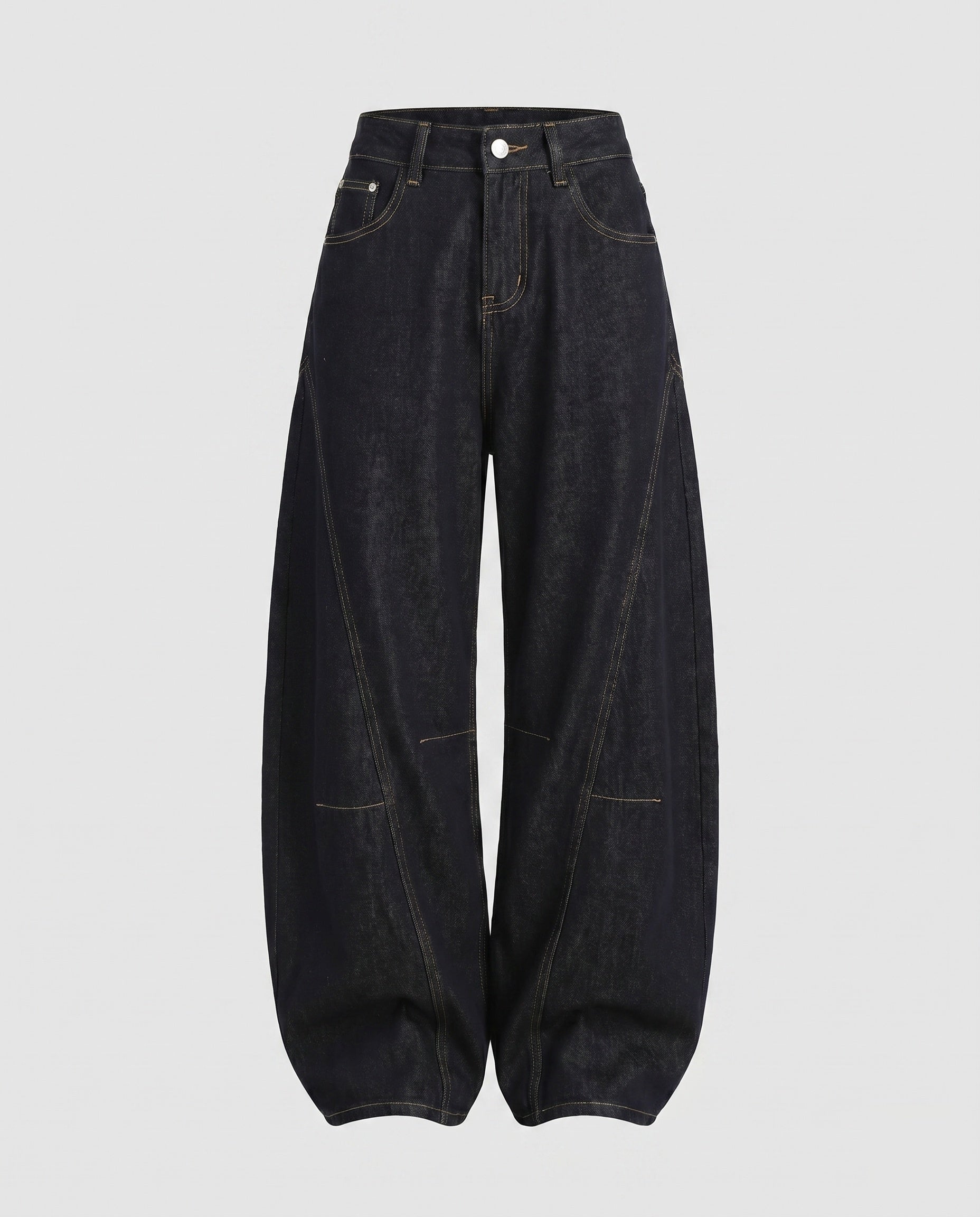 Women's High-Cut Extra Wide Jeans Pants with Striking Decorative Seams