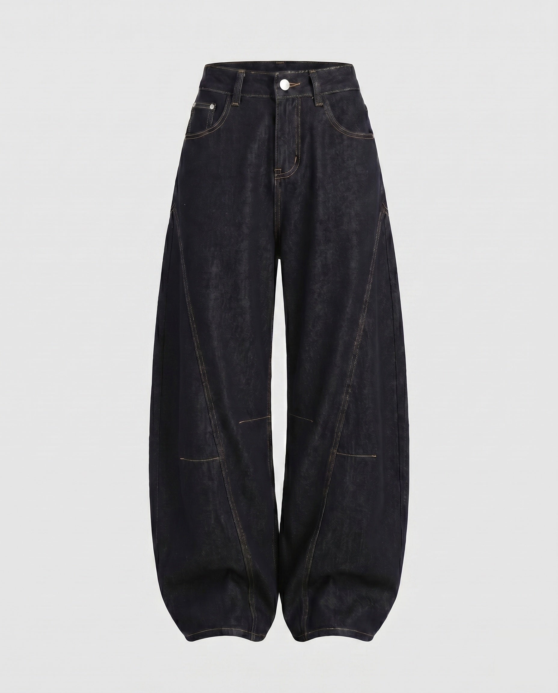 Women's High-Cut Extra Wide Jeans Pants with Striking Decorative Seams