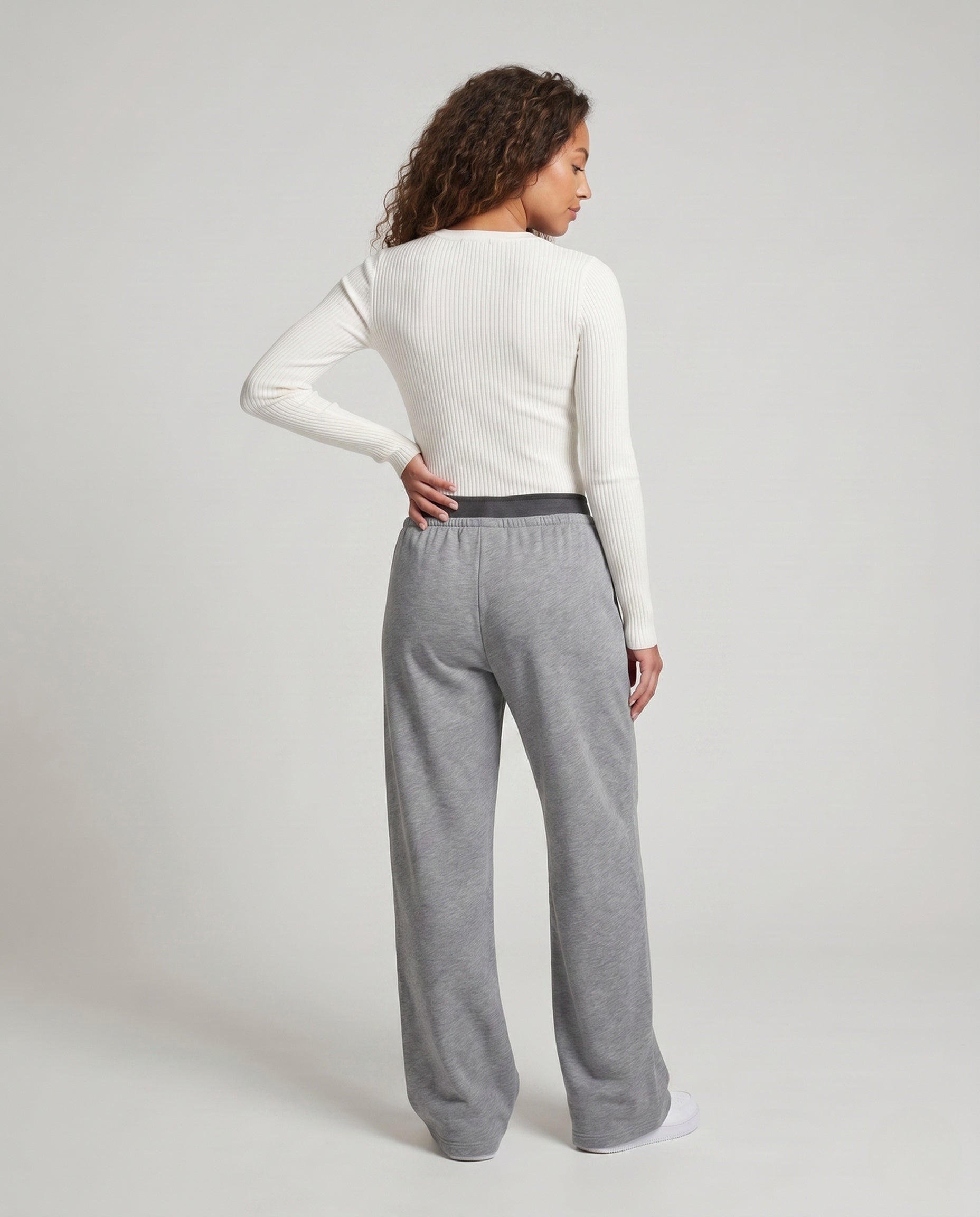 Women's High-Waisted Palazzo Lounge Pants made of Heavy Sweat Fabric - Back View