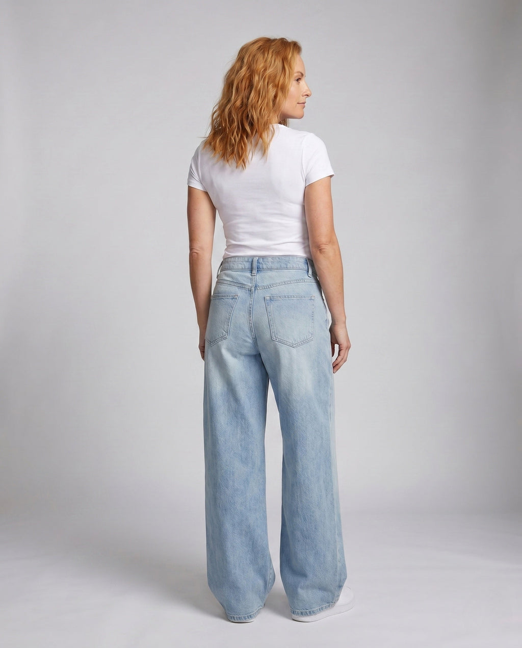 Women's High-Cut Ultra-Wide Balloon-Cut Jeans with Visible Seam Panels - Back View