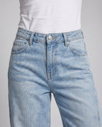 Women's High-Cut Ultra-Wide Balloon-Cut Jeans with Visible Seam Panels - Close-Up Detail