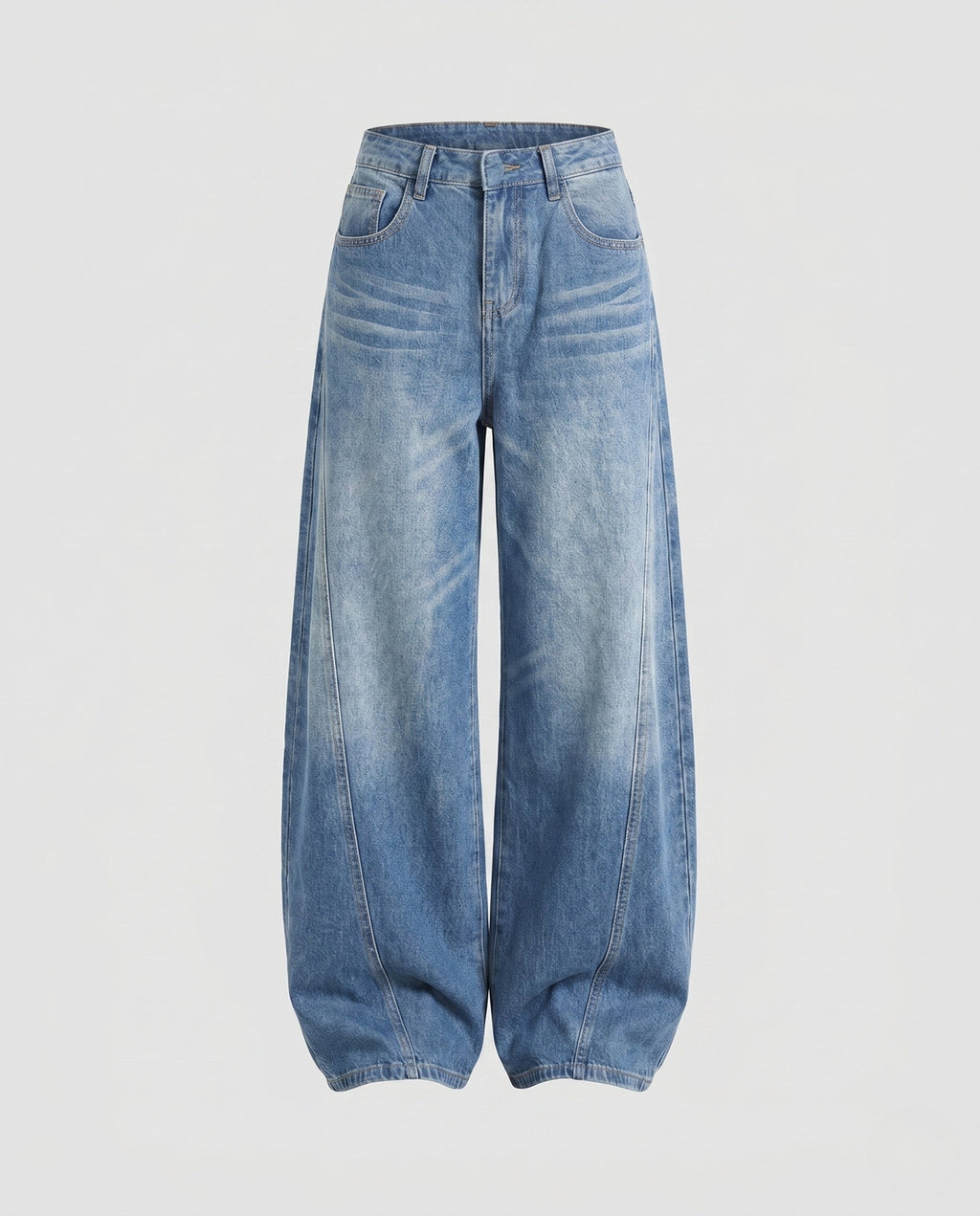 Women's High-Cut Ultra-Wide Balloon-Cut Jeans with Visible Seam Panels