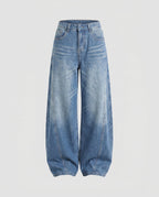 Women's High-Cut Ultra-Wide Balloon-Cut Jeans with Visible Seam Panels