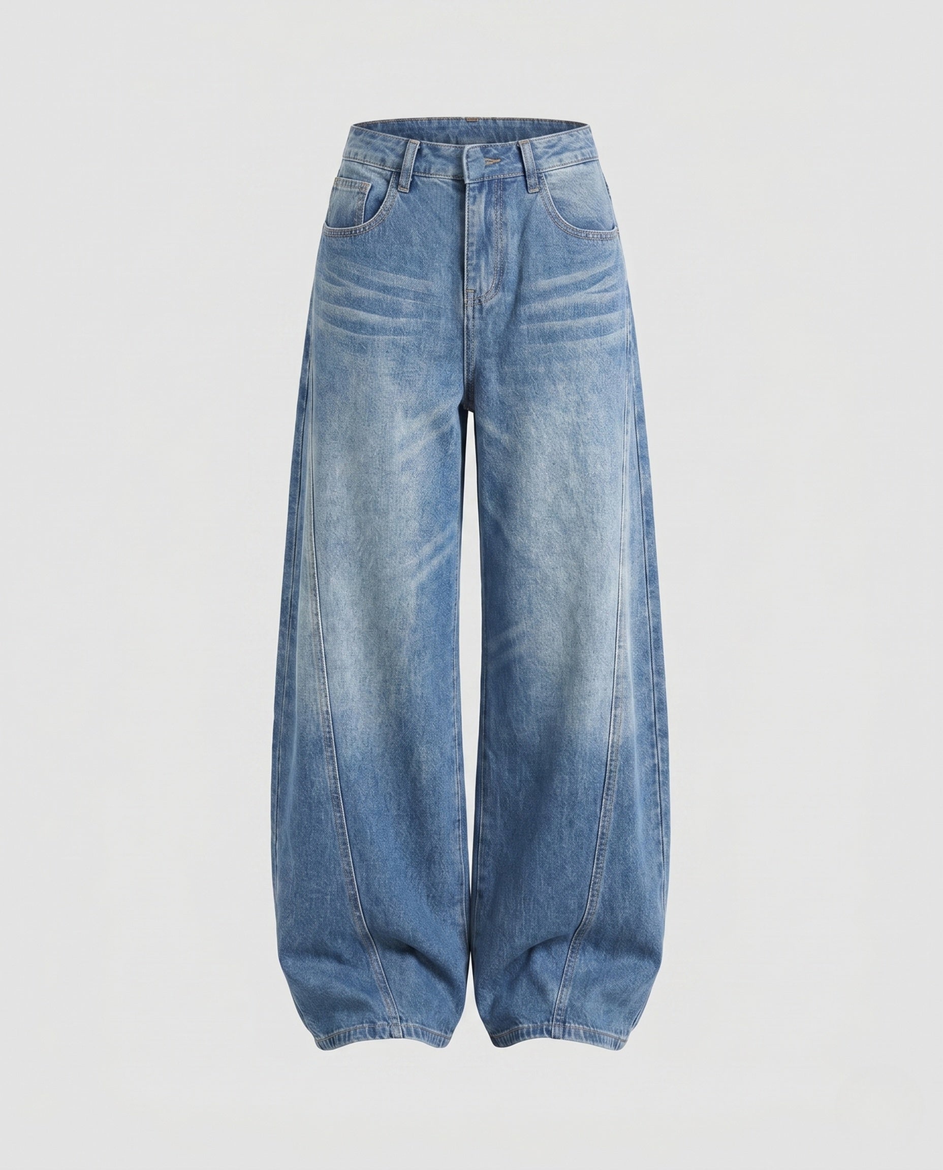 Women's High-Cut Ultra-Wide Balloon-Cut Jeans with Visible Seam Panels