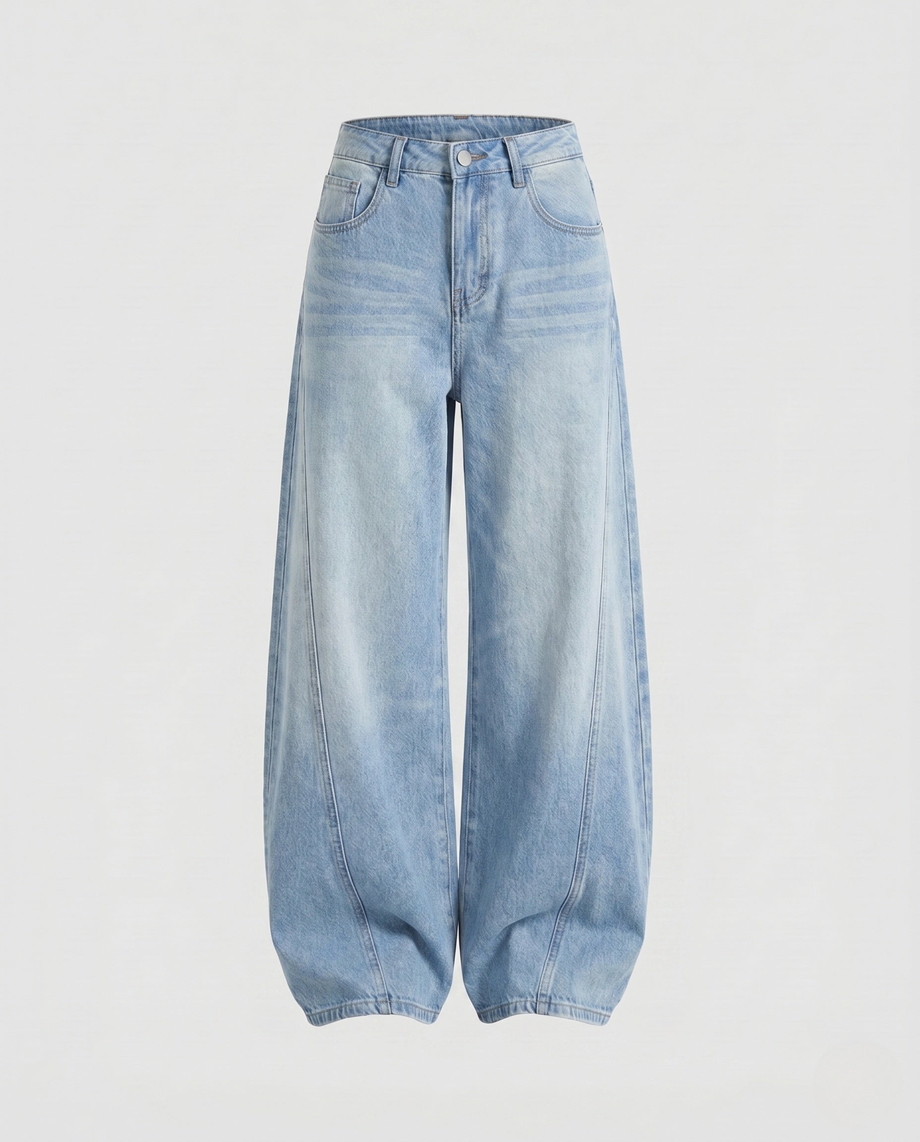 Women's High-Cut Ultra-Wide Balloon-Cut Jeans with Visible Seam Panels