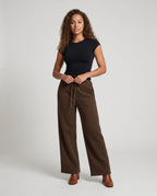 Women's High-Waisted Wide Jogging Pants with Drawstring Front Seam - Front View