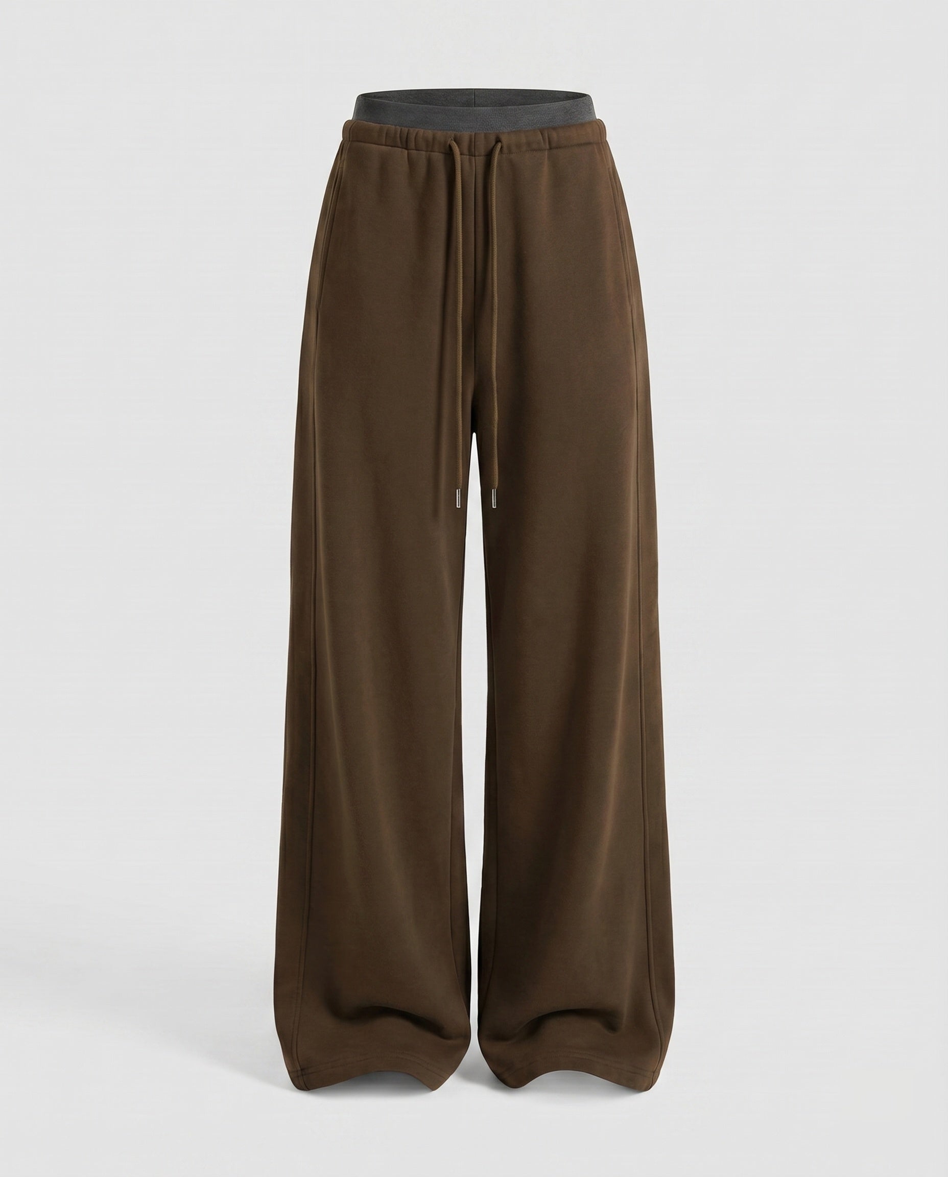 Women's High-Waisted Wide Jogging Pants with Drawstring Front Seam