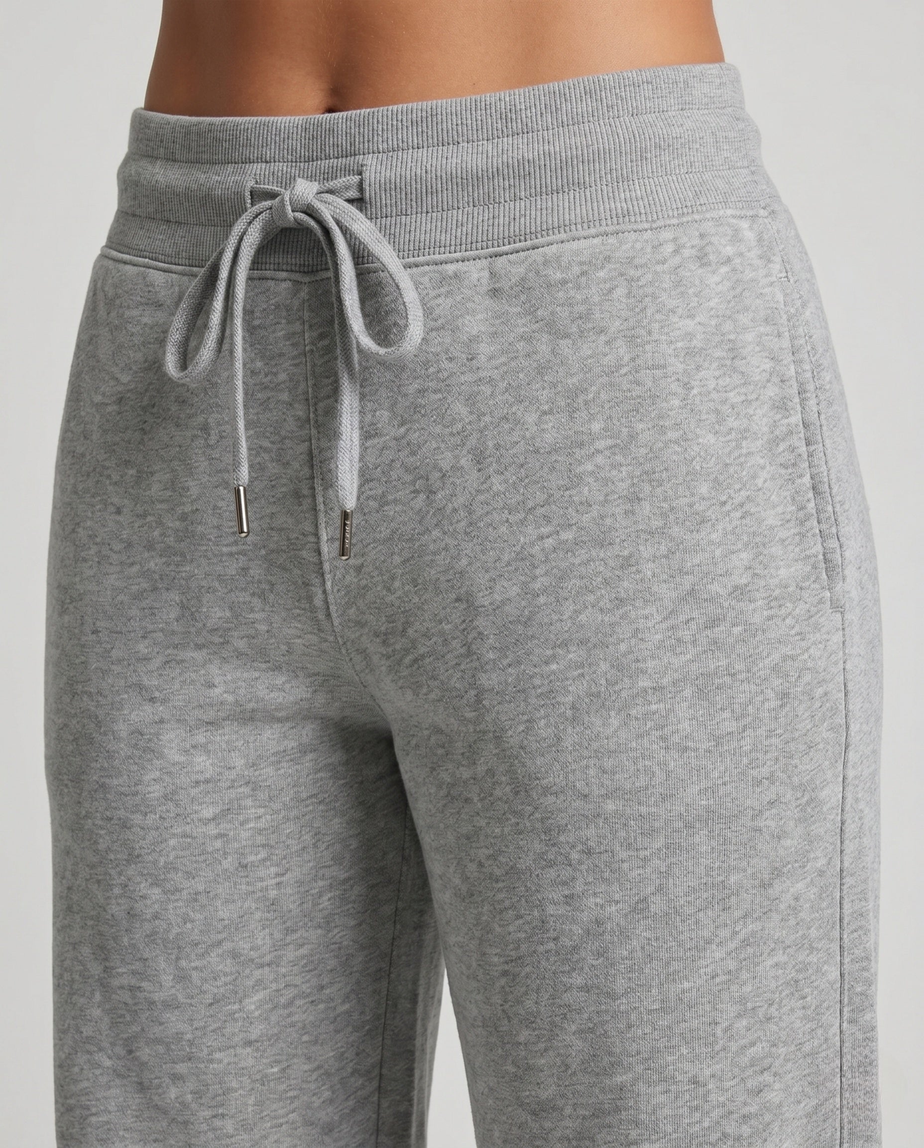 Women's High-Cut Wide Relax Sweatpants with Ribbed Waistband - Close-Up Detail