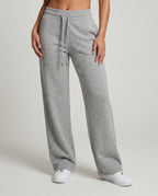 Women's High-Cut Wide Relax Sweatpants with Ribbed Waistband - Lower Body View