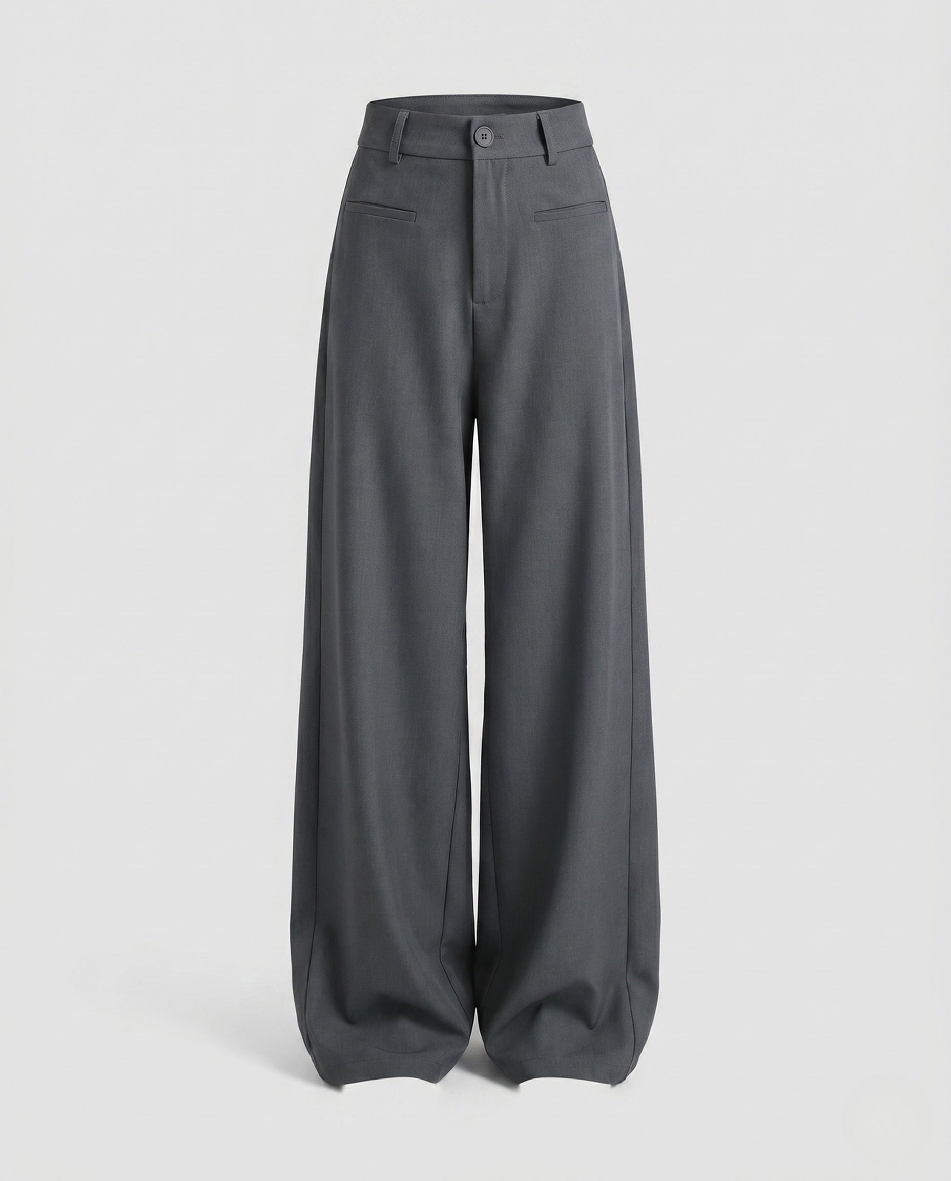 Women's High-Waisted Suit Pants with Wide Legs, Crease, Piped Pockets