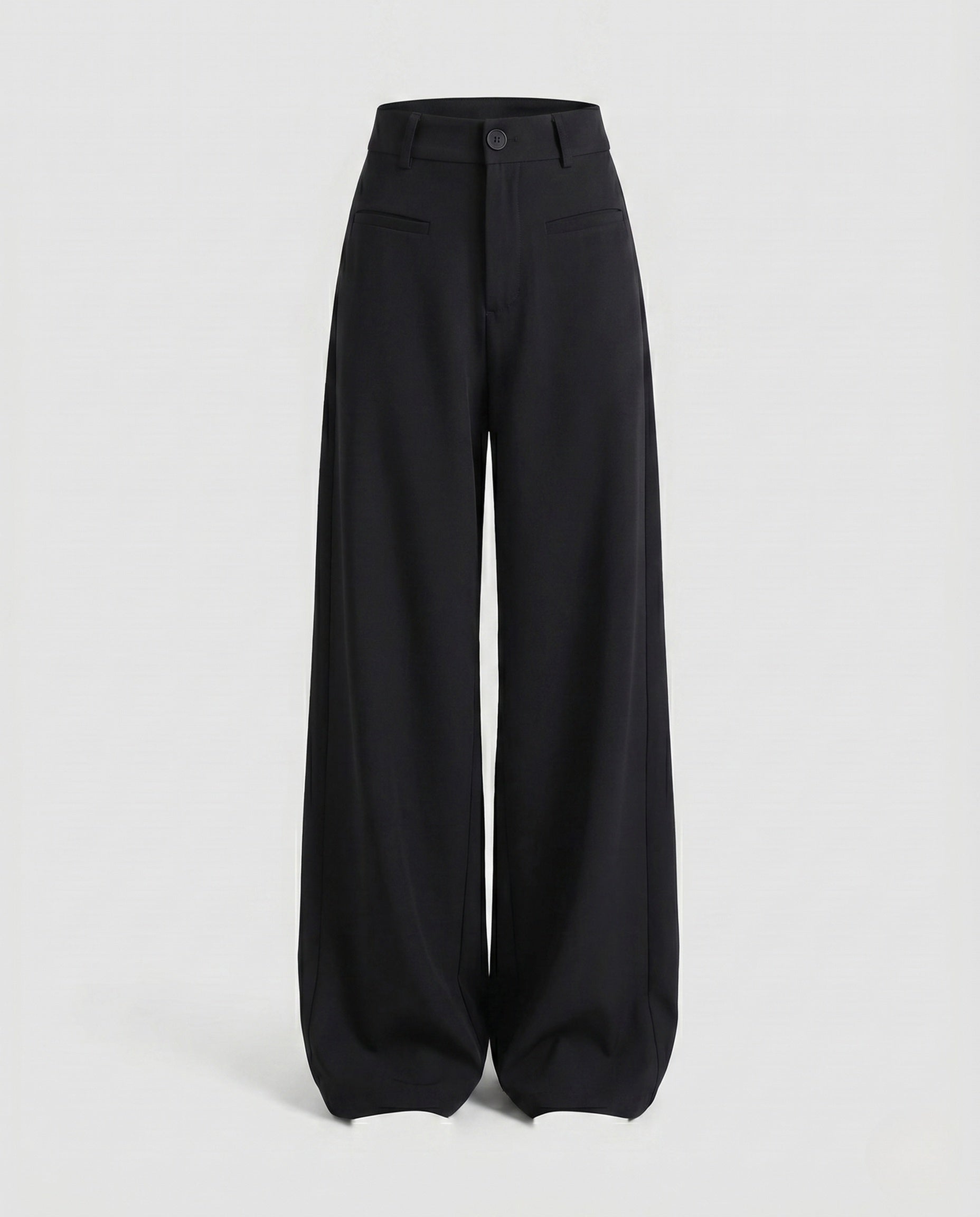 Women's High-Waisted Suit Pants with Wide Legs, Crease, Piped Pockets