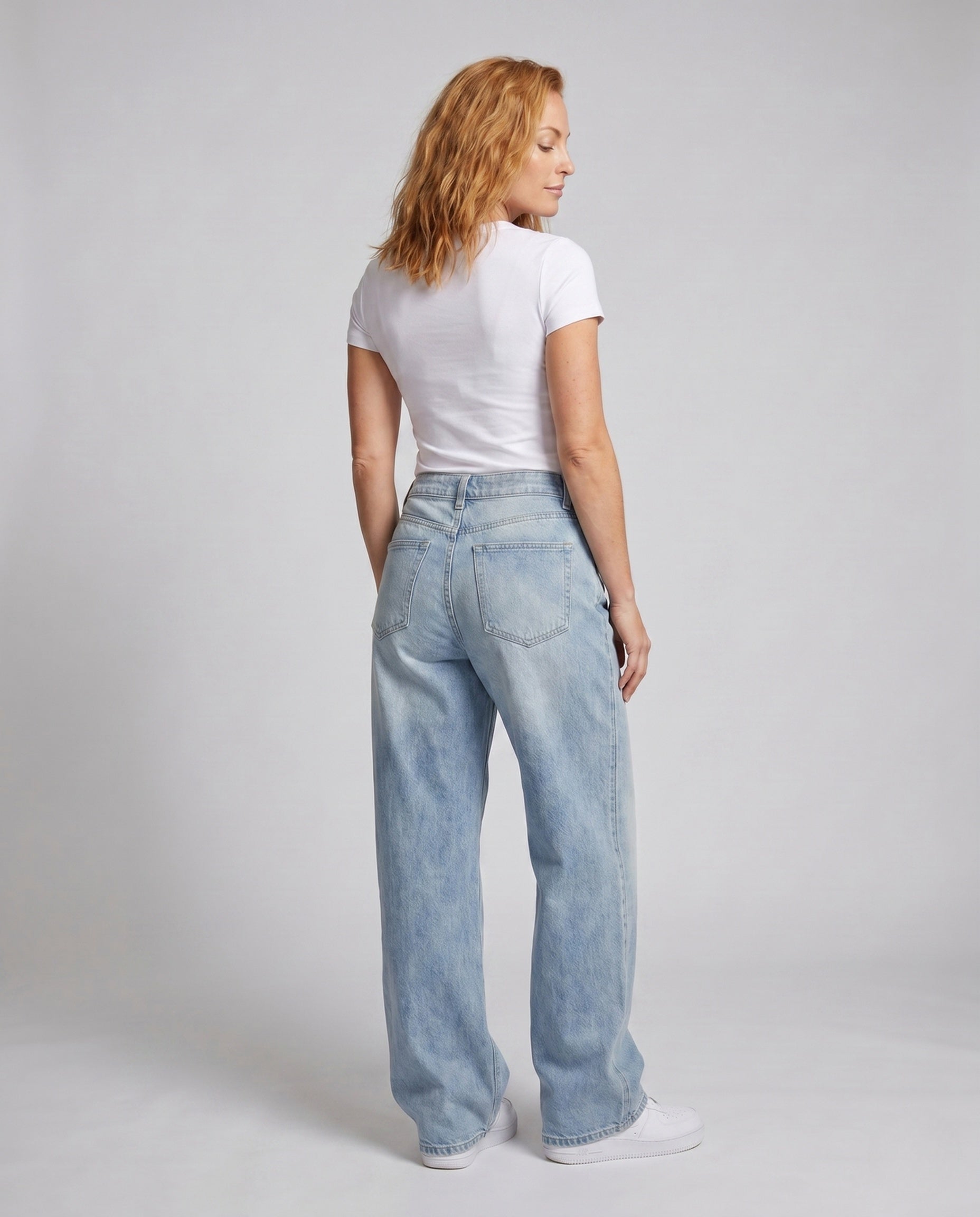 Women's High-Waisted Extra-Wide Denim Palazzo Pants - Back View
