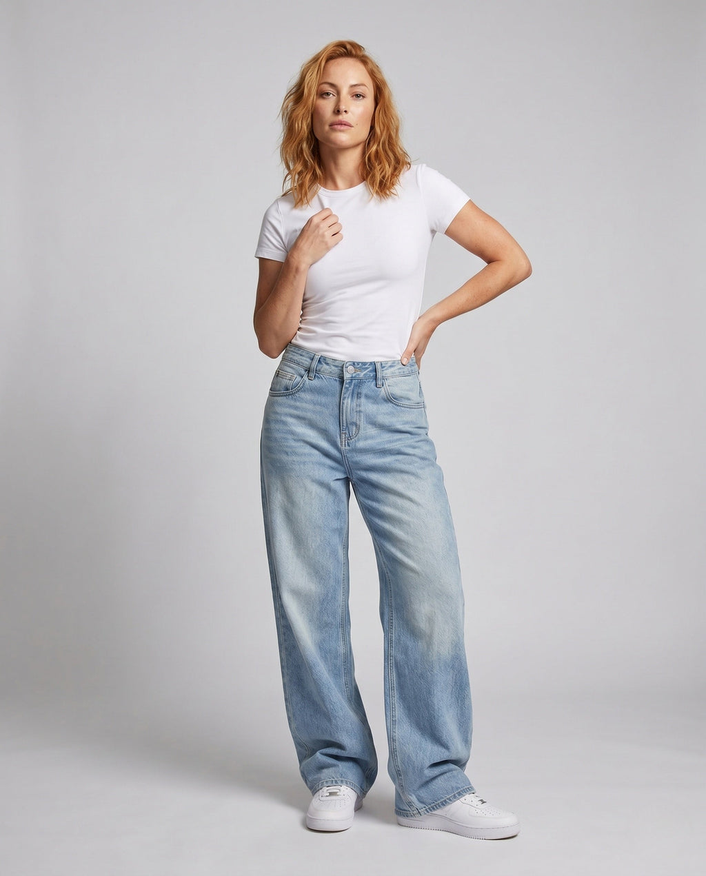 Women's High-Waisted Extra-Wide Denim Palazzo Pants - Front View