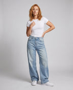 Women's High-Waisted Extra-Wide Denim Palazzo Pants - Front View