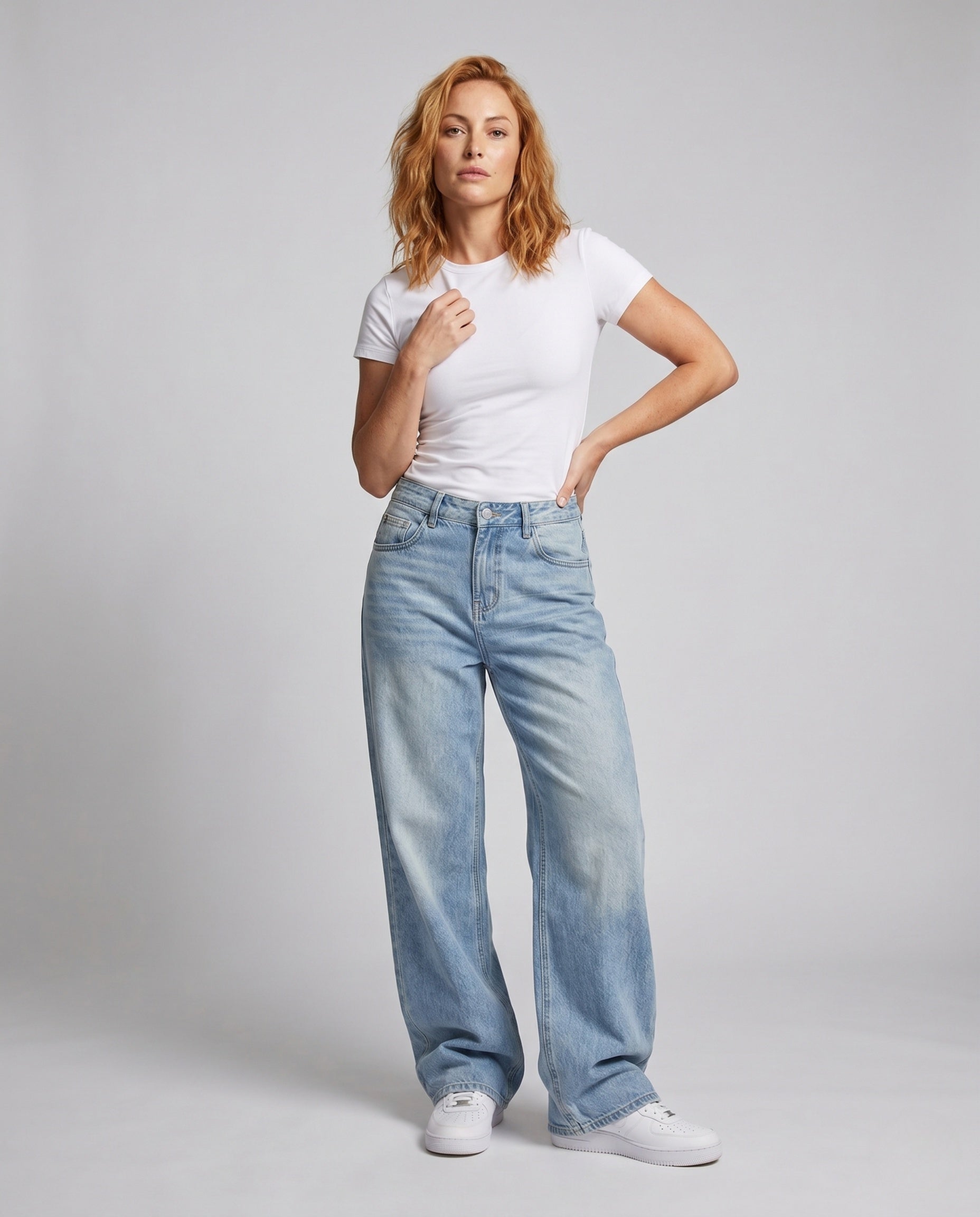 Women's High-Waisted Extra-Wide Denim Palazzo Pants - Front View