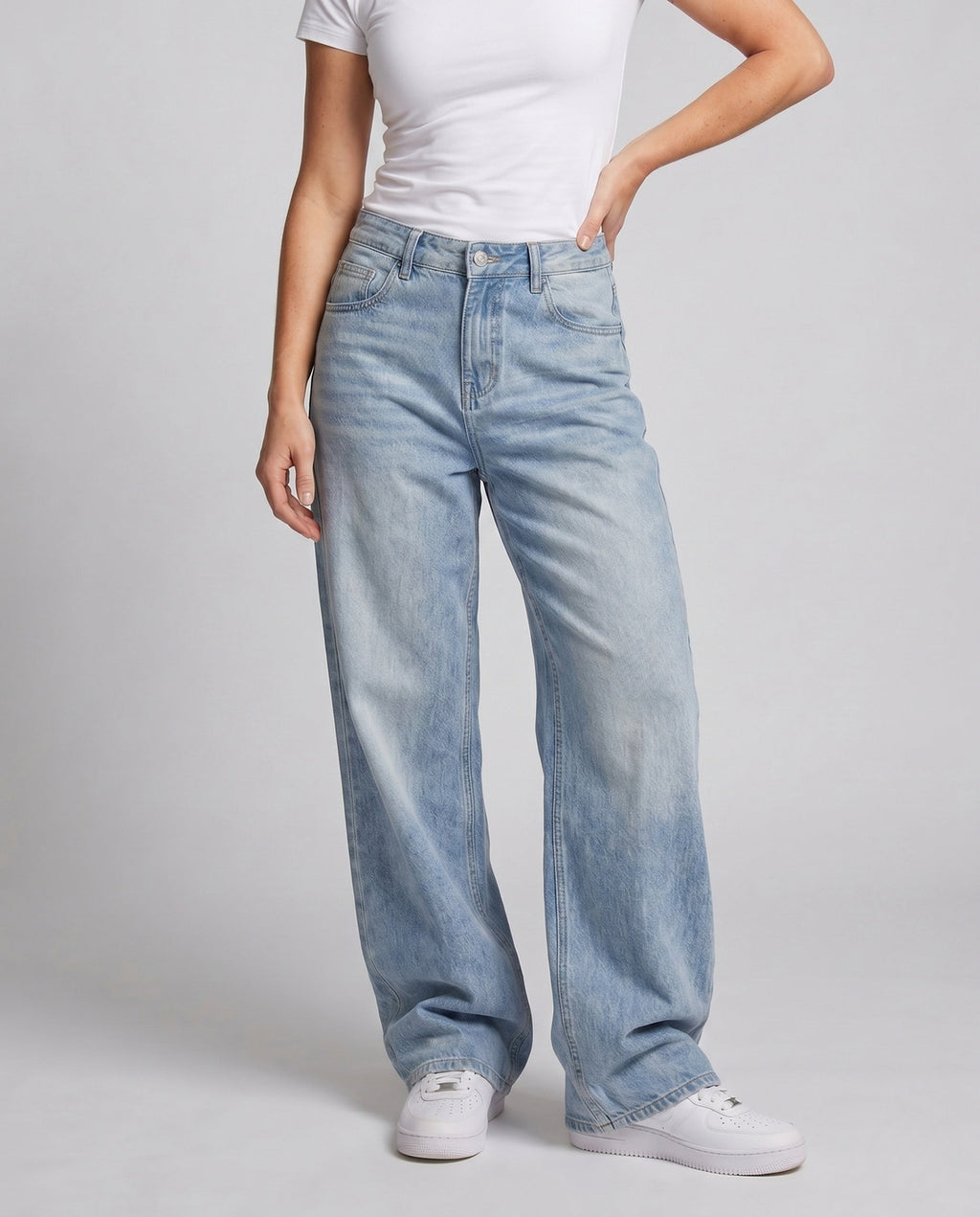 Women's High-Waisted Extra-Wide Denim Palazzo Pants - Lower Body View