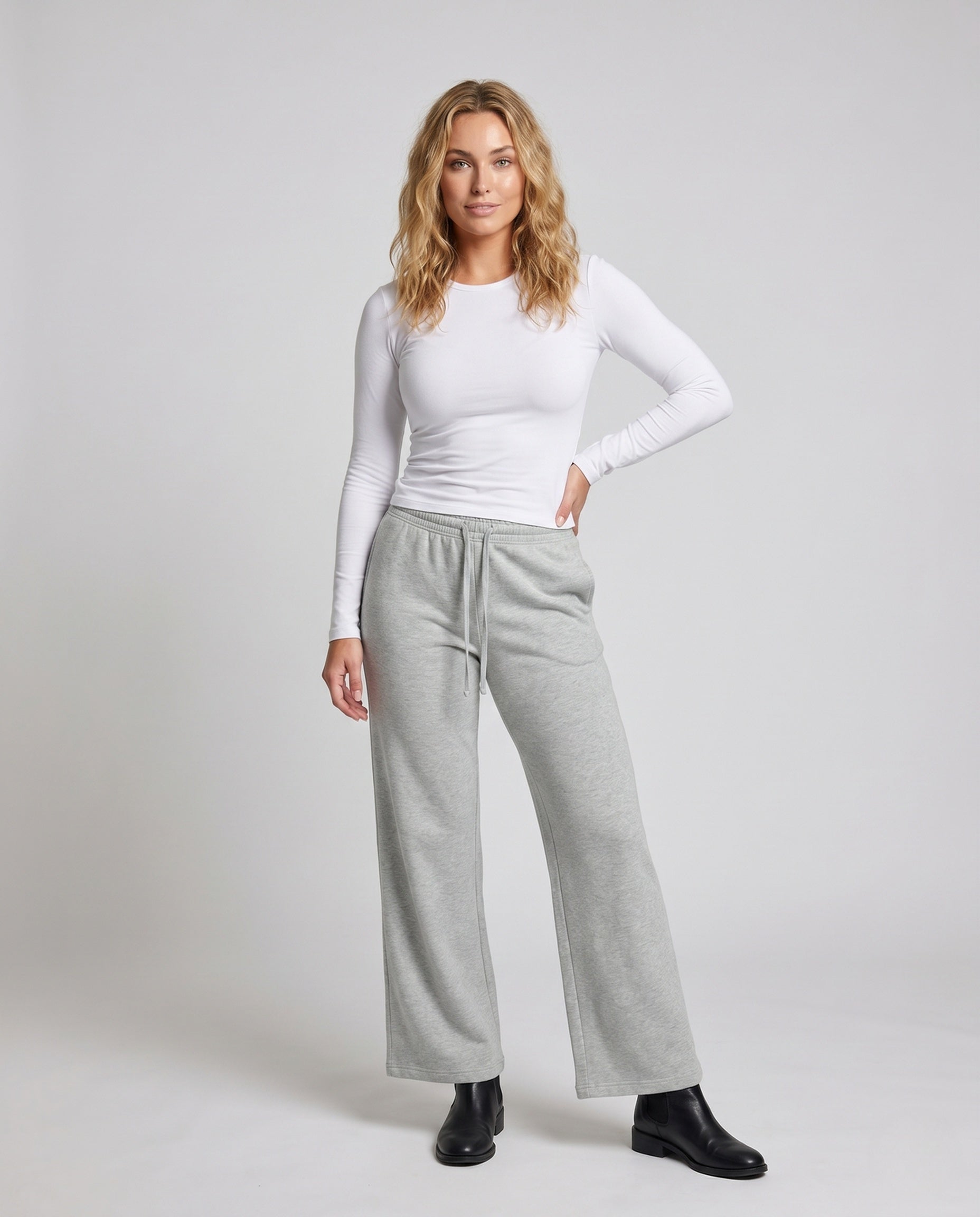 Women's Soft-Flowing Relax Jersey Pants with High Comfort Waistband - Front View