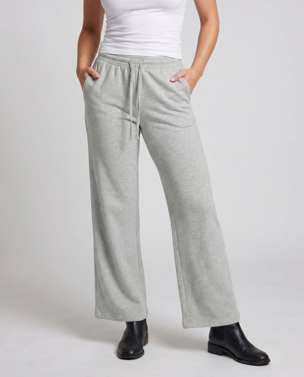 Women's Soft-Flowing Relax Jersey Pants with High Comfort Waistband - Lower Body View