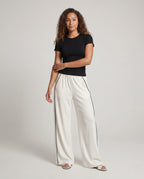 Women's Wide Flowing Pants with Contrasting Side Piping - Front View