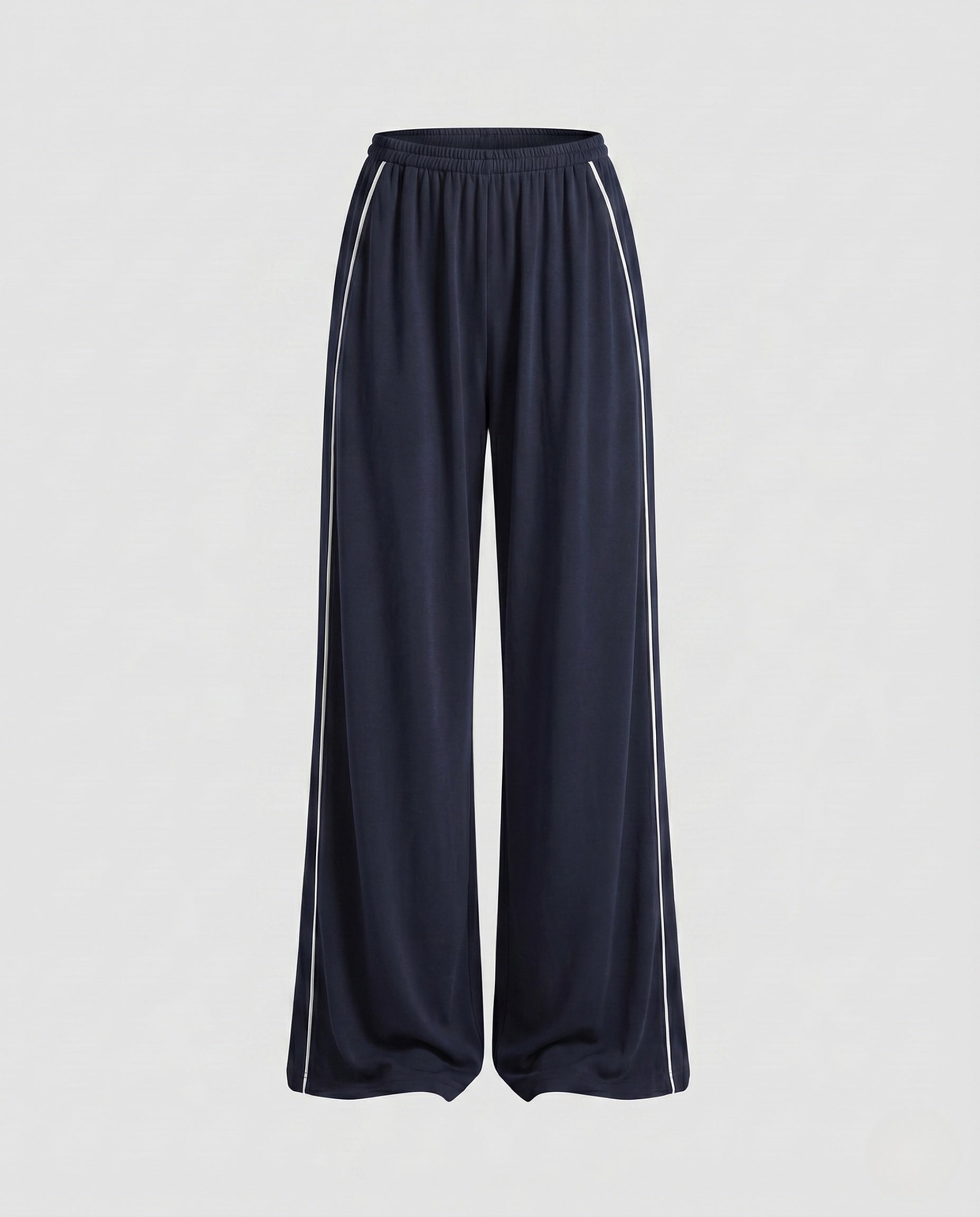 Women's Wide Flowing Pants with Contrasting Side Piping