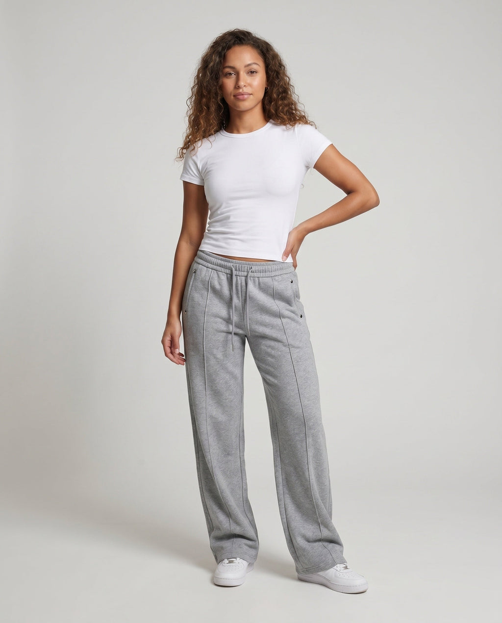 Women's Wide Jogging Pants made of Brushed Sweat Fabric - Front View