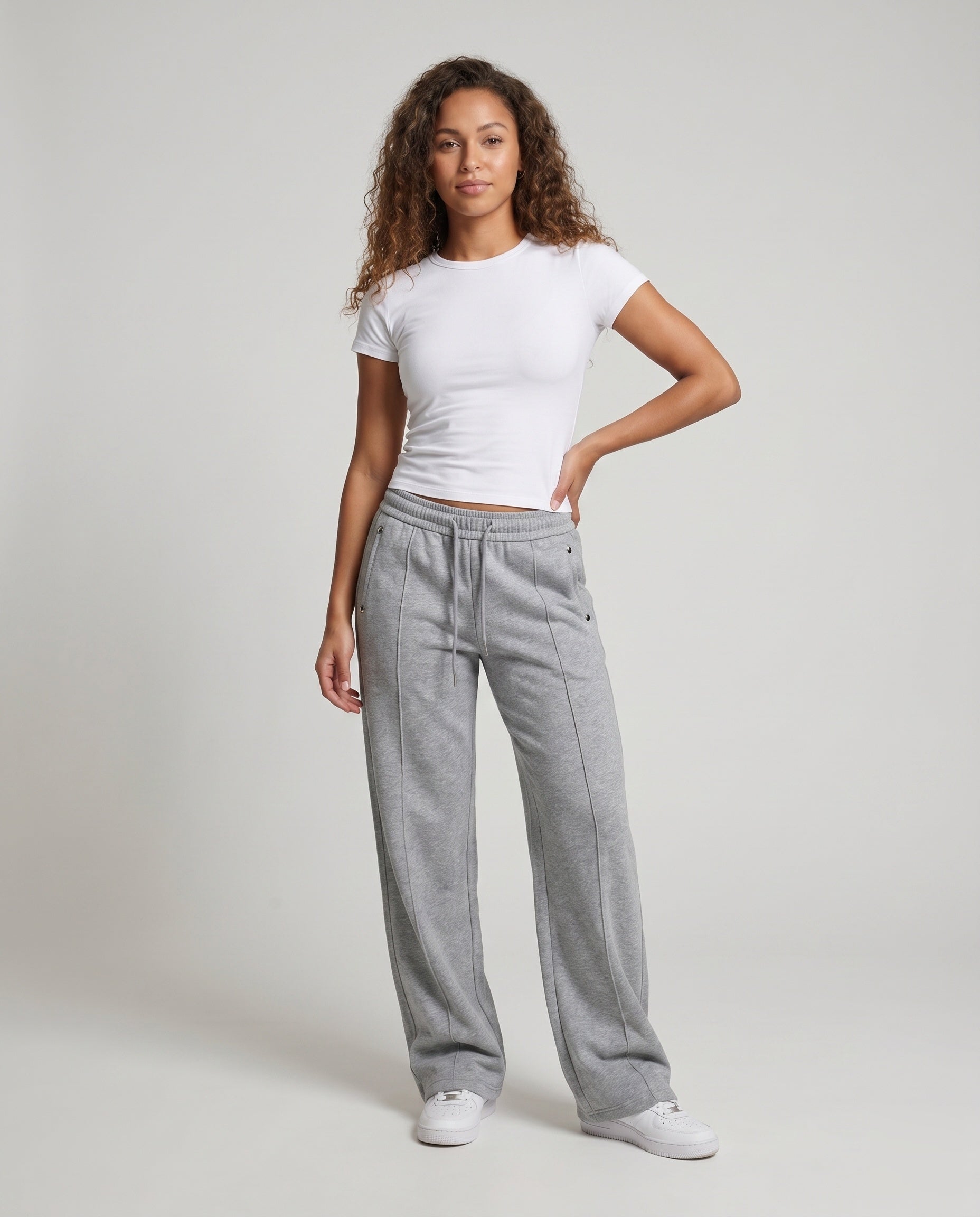 Women's Wide Jogging Pants made of Brushed Sweat Fabric - Front View