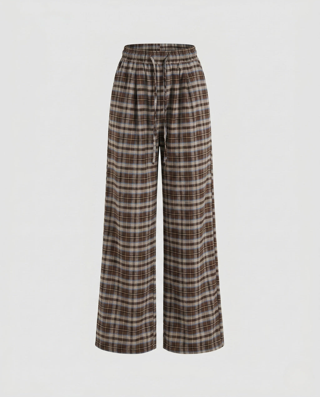 Women's Wide Checked Lounge Pants with Elastic Waistband, Drawstring