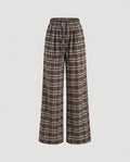 Women's Wide Checked Lounge Pants with Elastic Waistband, Drawstring