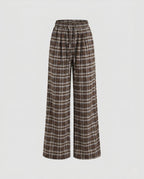 Women's Wide Checked Lounge Pants with Elastic Waistband, Drawstring