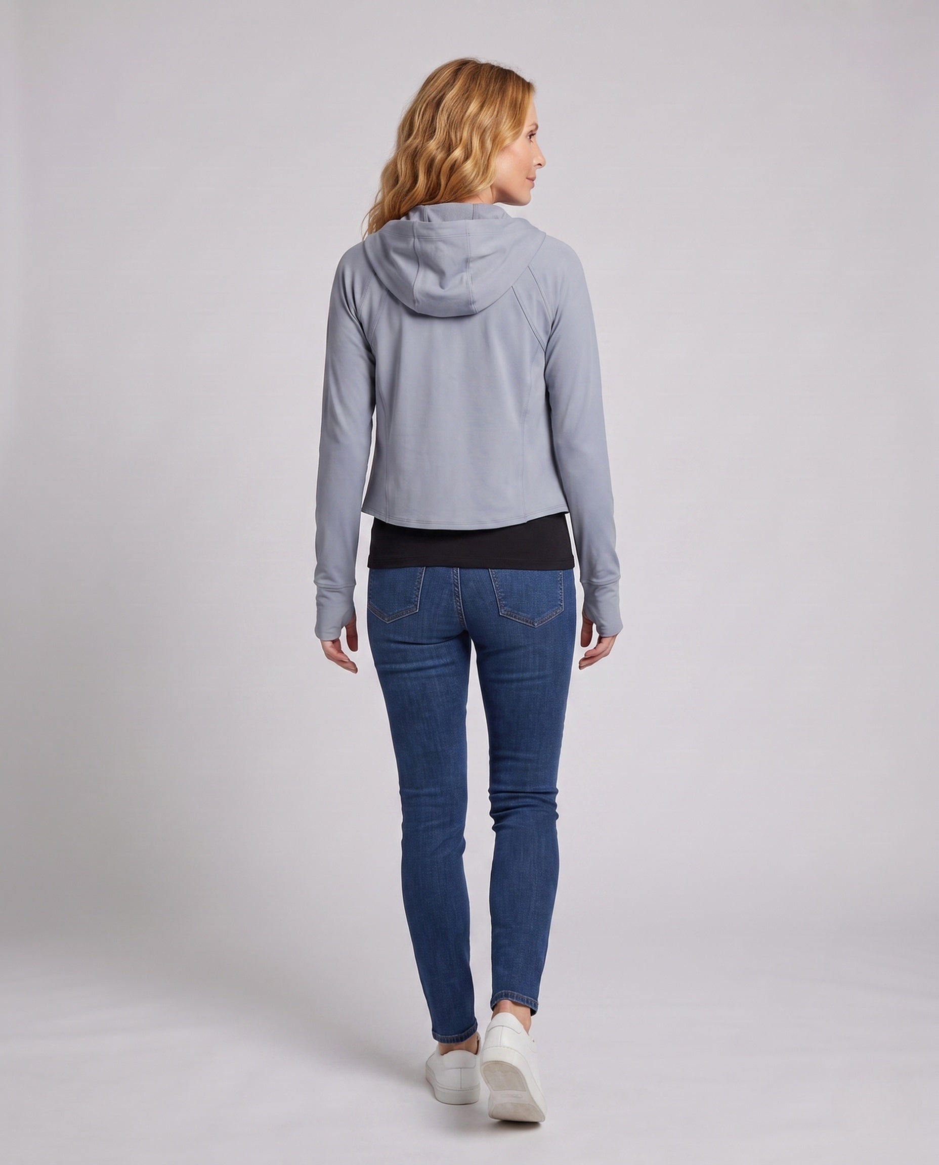 Women's Sporty Hoodie Jacket with Long Sleeves and Relaxed Fit - Back View
