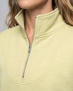 Women's Sporty Cropped Hoodie with High Collar and Kangaroo Pocket - Close-Up Detail