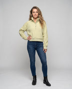 Women's Sporty Cropped Hoodie with High Collar and Kangaroo Pocket - Front View