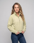 Women's Sporty Cropped Hoodie with High Collar and Kangaroo Pocket - Upper Body View