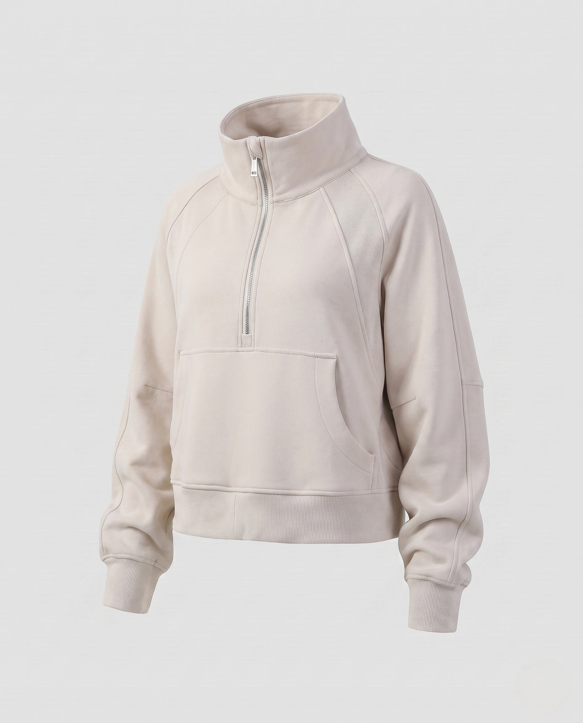 Women's Sporty Cropped Hoodie with High Collar and Kangaroo Pocket