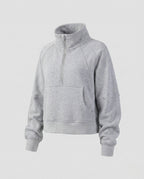 Women's Sporty Cropped Hoodie with High Collar and Kangaroo Pocket