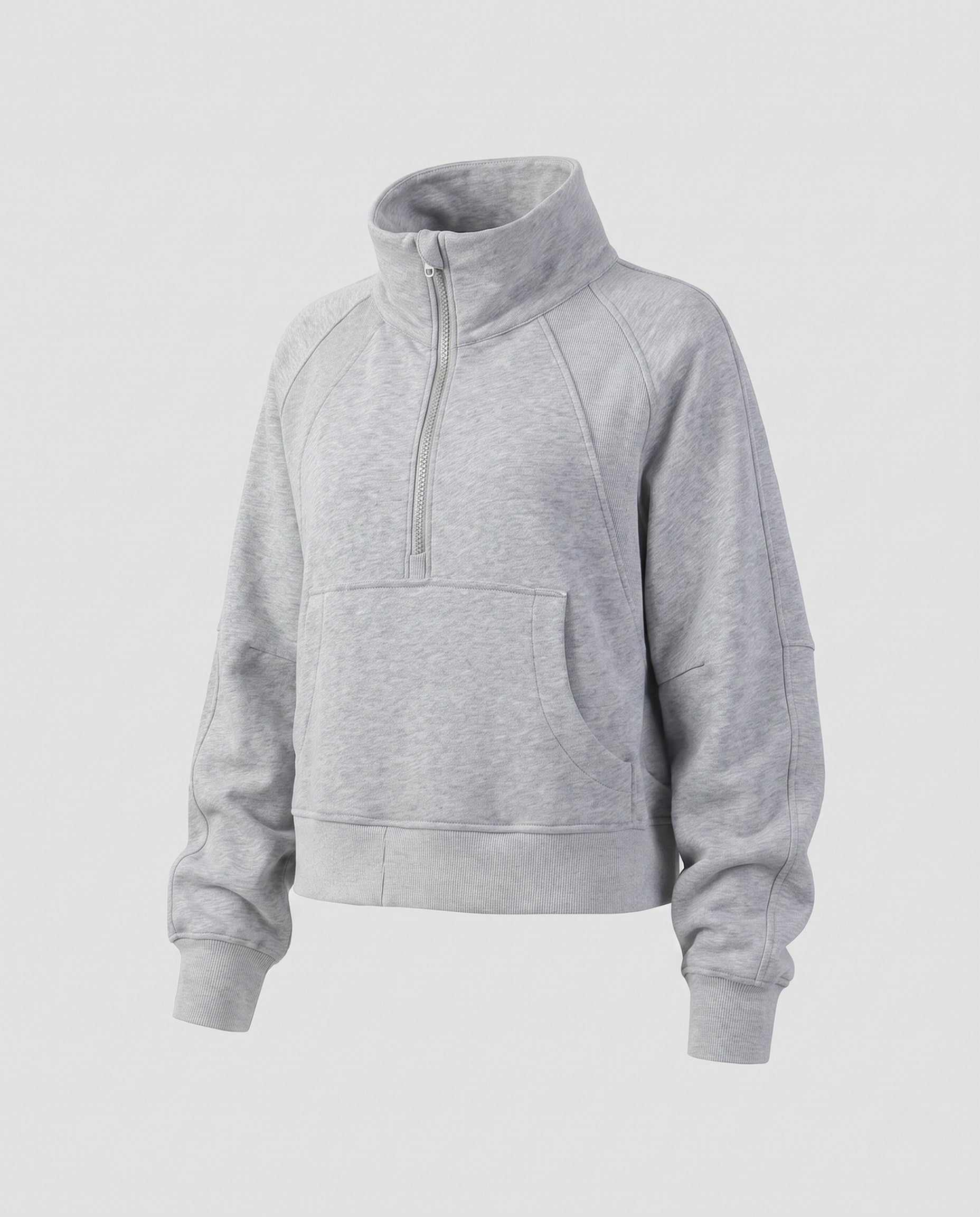 Women's Sporty Cropped Hoodie with High Collar and Kangaroo Pocket