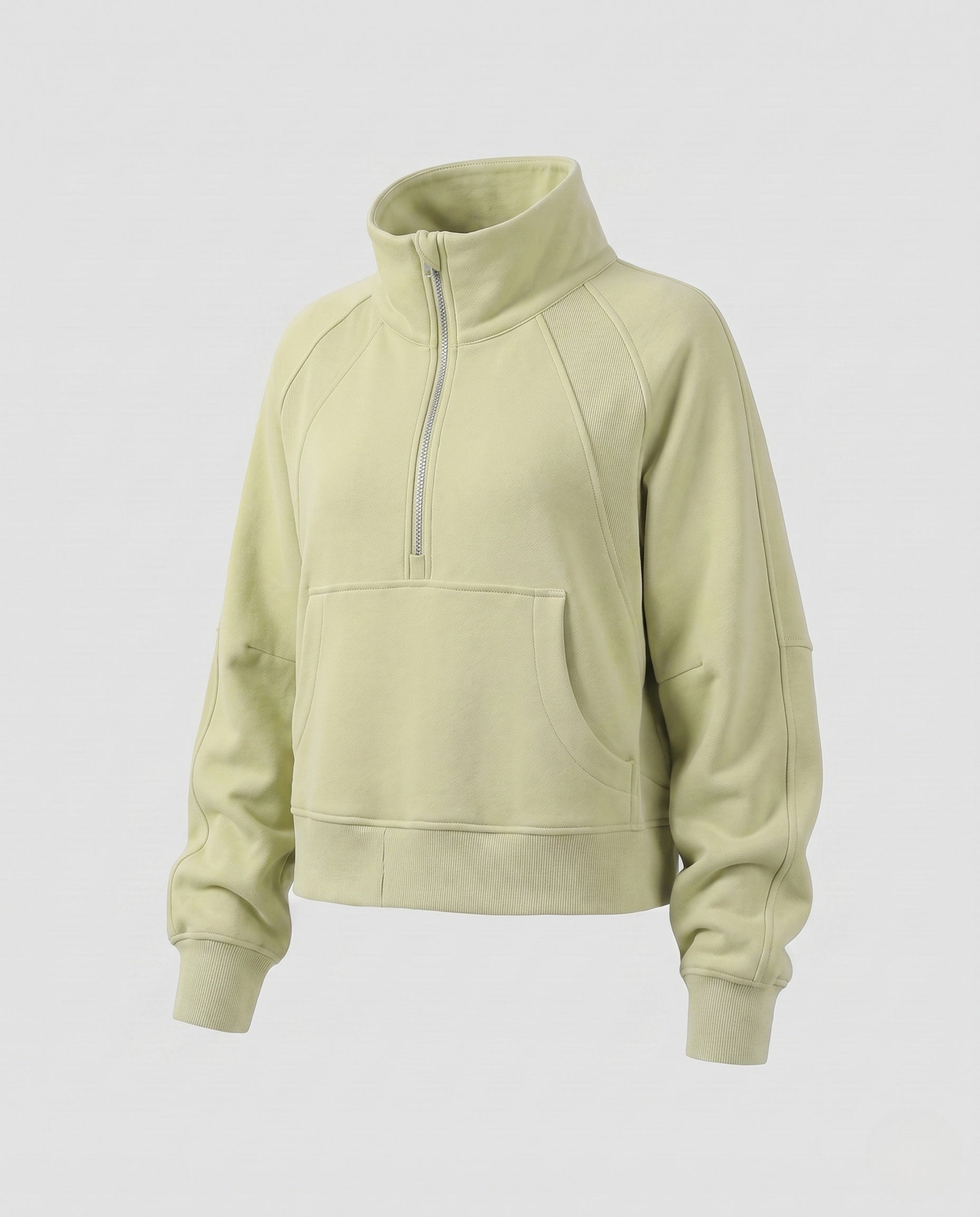 Women's Sporty Cropped Hoodie with High Collar and Kangaroo Pocket